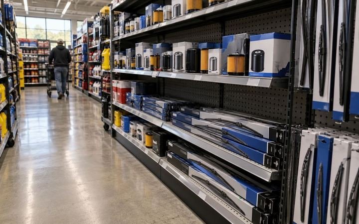 Auto parts aisle, a green dot on wiper blades