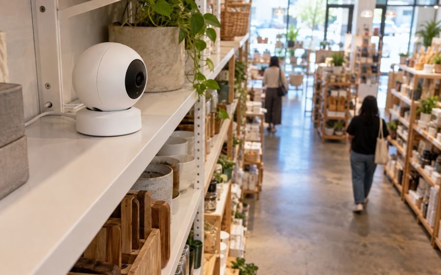 The JUNE EYE on a shelf above the aisle
